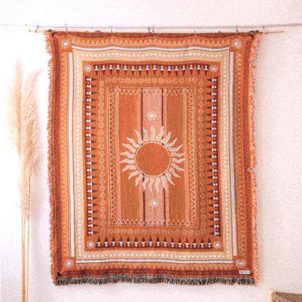 Sunset Orange/Blue Afghan Rug